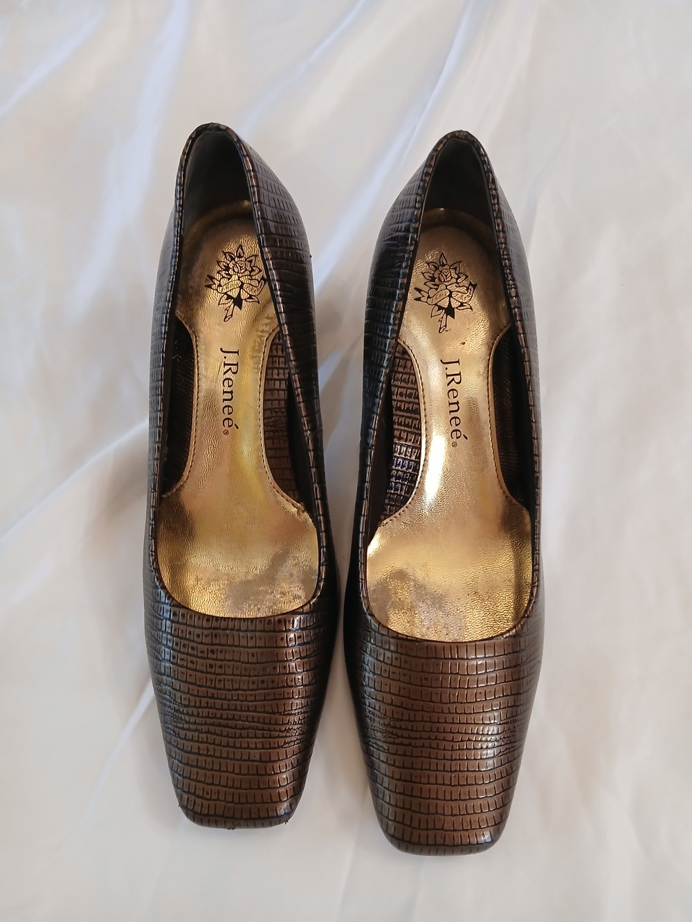 J.Renee  Congac/ Copper  Faux Lizard Mary Square-Toe Pump
